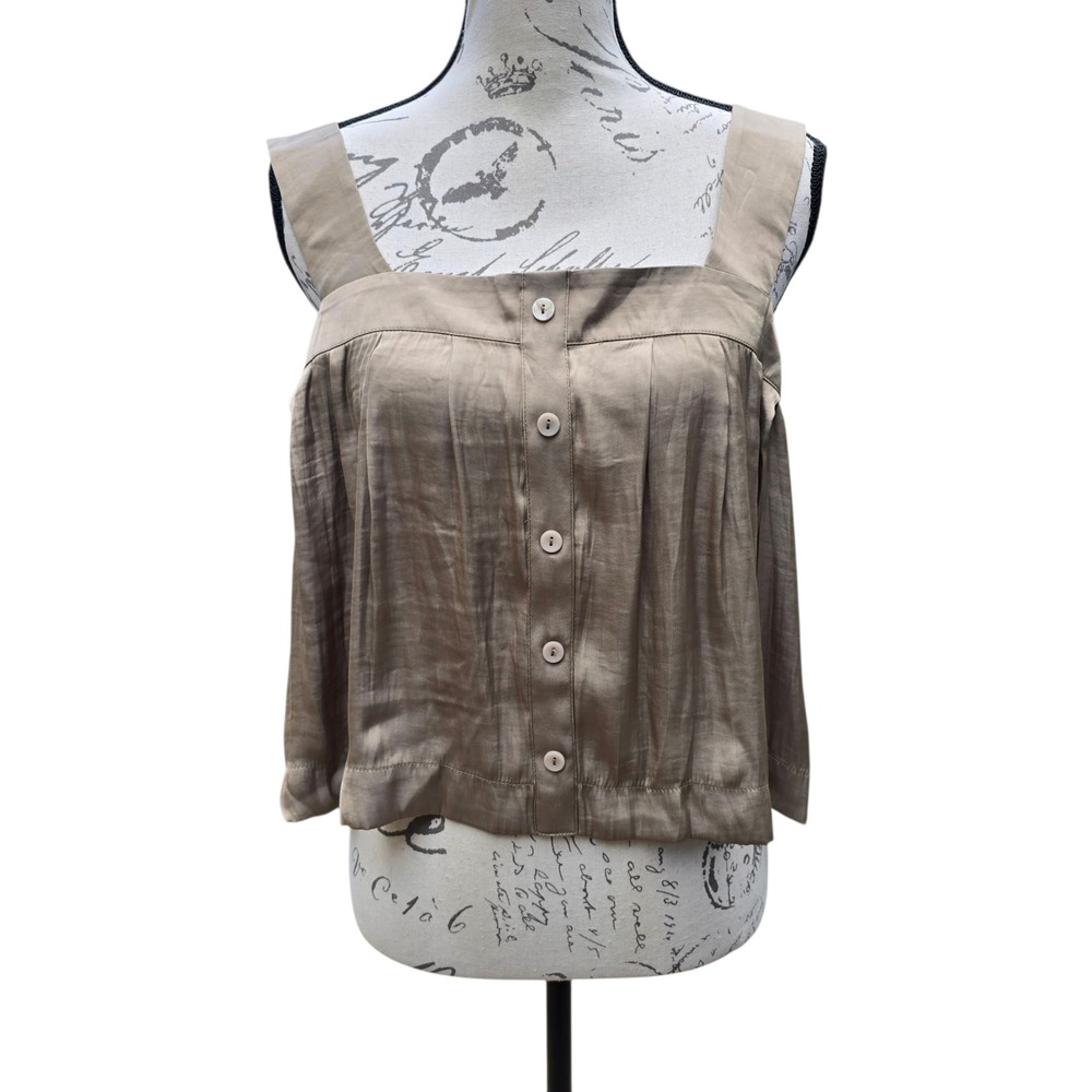 Christian Lacroix -372 NWT Button Front Sleeveless Top Blouse Olive Green Medium